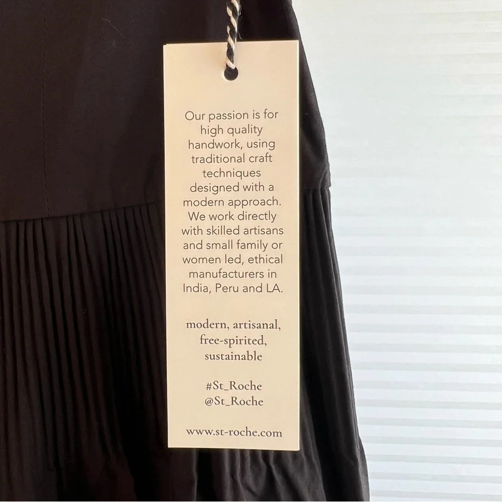 St Roche Winona Crochet Pleated Midi Skirt Black 8 NWT Organic Cotton Feminine - Picture 7 of 9